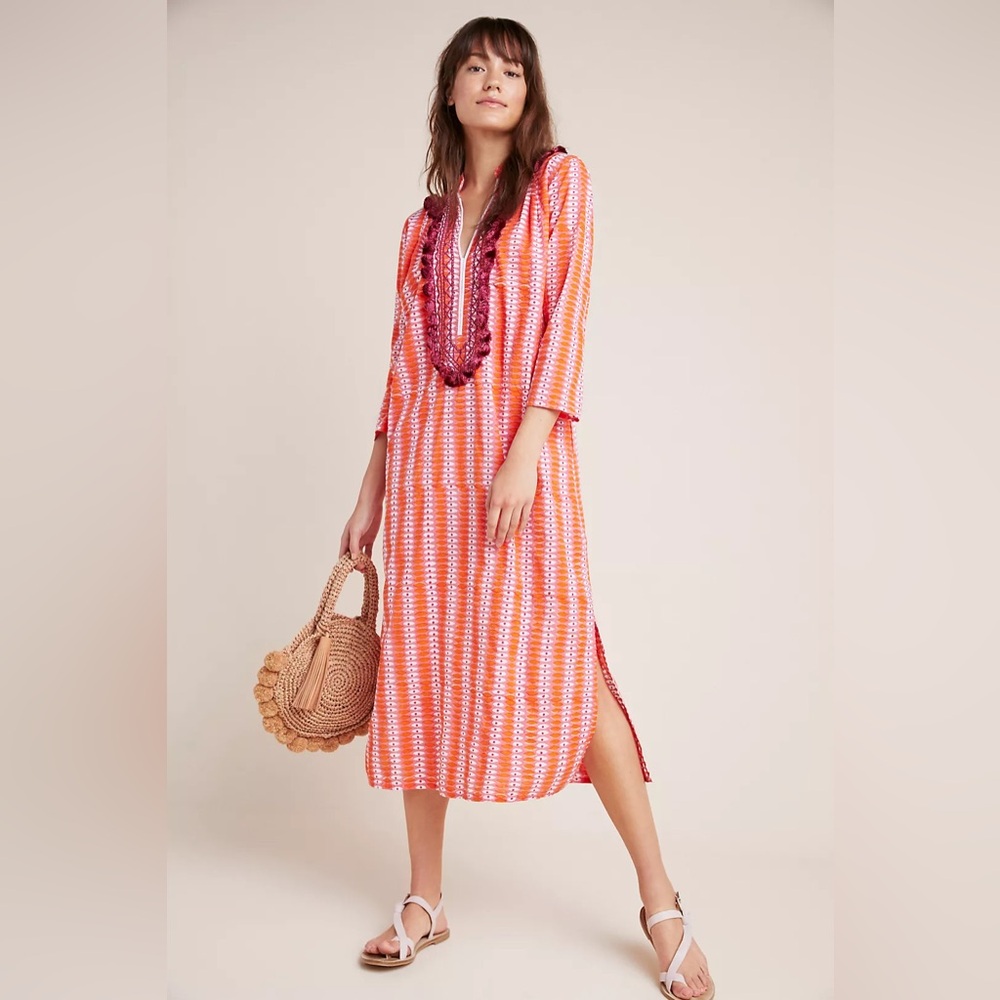 RO’S GARDEN Alessandra Maxi Caftan Colorful Tassels Anthropologie Size Medium